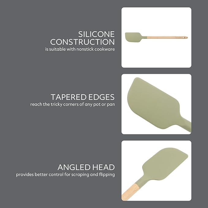Sur La Table Kitchen Essential Chef's Toolkit Silicone Spatula With Beechwood Handle - Juniper Green