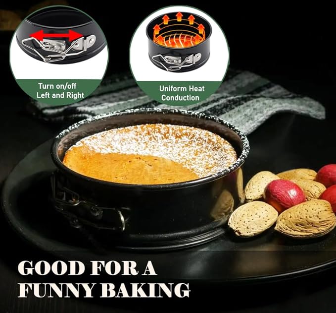 Tellshun 4 Pack Springform Pan Tins Set 4, 7, 9,10 Inch Baking Mold Round Leakproof Nonstick Removable Bottom Bakeware for Cake Cheesecakes Pie Pizza and Quiches