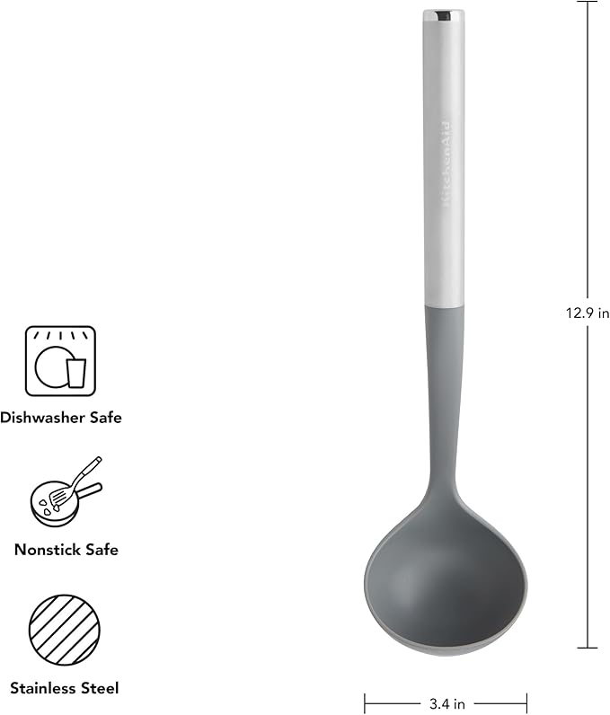 KitchenAid Ladle with Stainless Steel Handle, Nonstick Safe, Ideal for Serving Soups, Stews, and Chilis, Durable and Dishwasher Safe