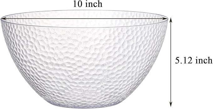 Suwimut 4 Pack Clear Plastic Serving Bowls, 135 OZ Large Round Plastic Bowls, 10 Inch Disposable Reusable Salad Mixing Bowl Buffet Containers for Catering, Party, Salad, Fruit, Chips, Popcorn, Snack