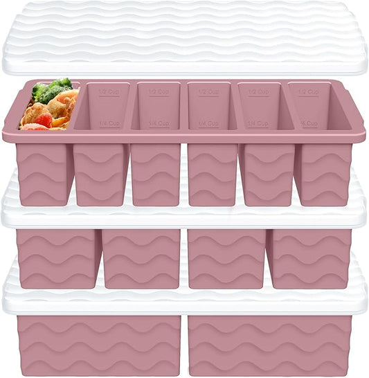 3-Pack Silicone Freezer Trays with Lid,2 Large 2-Cup(500ml)&4 Medium 1-Cup(125ml)&6 Small 1/2-Cup(75ml) Soup Freezer Container Molds,Ice Cube Tray For Meal Prep&Freezing Soup,Stews,Sauces