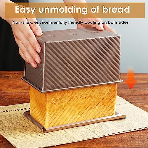 13 x 5 Inch Pullman Loaf Pan with Lid, 2.2lb Aluminized Steel Nonstick Bread Pan for Sandwich Bread, Long Bread Loaf Pan with Dough Scraper Cutter