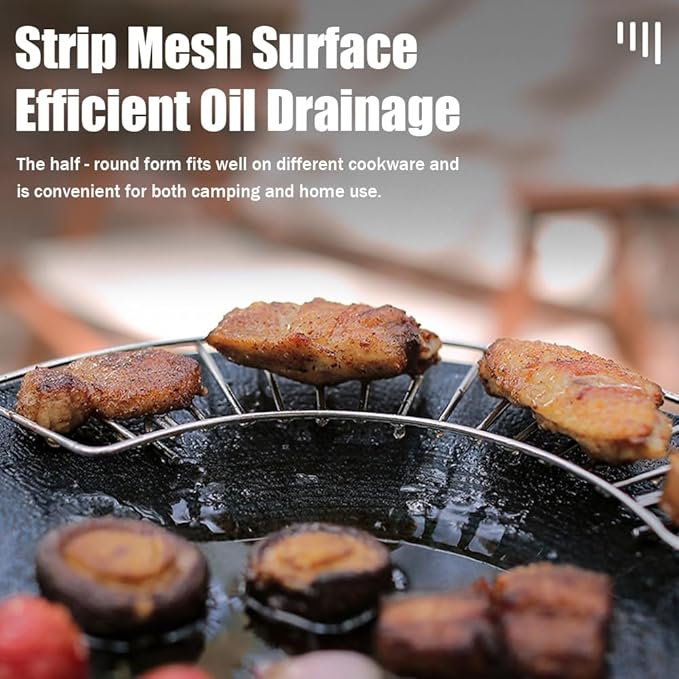 Stainless Steel Cooling Rack for Grill,Thickened Half Round BBQ Oil Drain Rack,Air Fryer Oven Rack,Strainers for Camping Home Baking Cooking