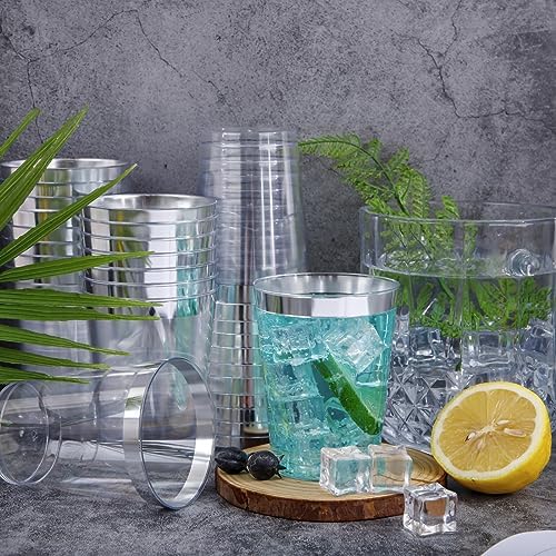I00000 100PCS Silver Plastic Cups, 10 OZ Disposable Clear Plastic Cups