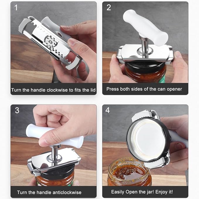 Upgraded Jar Opener Stainless Steel Adjustable Tool for 1-4 inches Bottle Can Lids, Easy Jar Opener with Non-Slip Rubber Pad Fit Seniors, Arthritis, Women, Children, Weak Hands