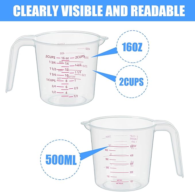 3 Pack Measuring Cup Set, Includes 250Ml (1-Cup), 500Ml (2-Cup) and 1000Ml (4-Cup) Plastic Liquid Measuring Cups- Baking, Cooking, Mixing & Measuring Cups, Essential Kitchen Tools