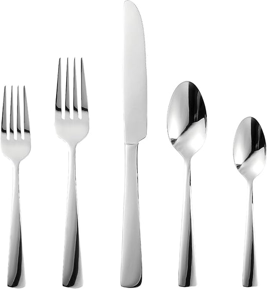 20-Piece Flatware Sets, Silverware Set for 4, Durable Stainless Steel Tableware in Ergonomic Design Size and Weight, Kitchen Utensils Set with Steak Knives, Rust-proof, Dishwasher Safe