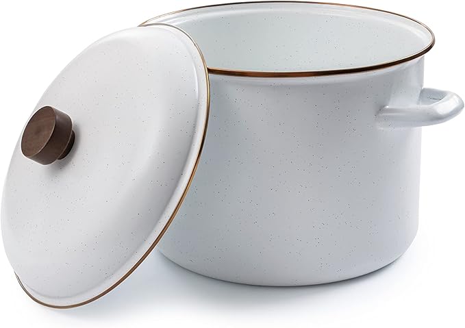 Barebones Enamel Stock Pot - Durable Enamel-Coated Steel Pot for Even Heating and Outdoor Cooking Of Soups, Stews and Chili (Eggshell)