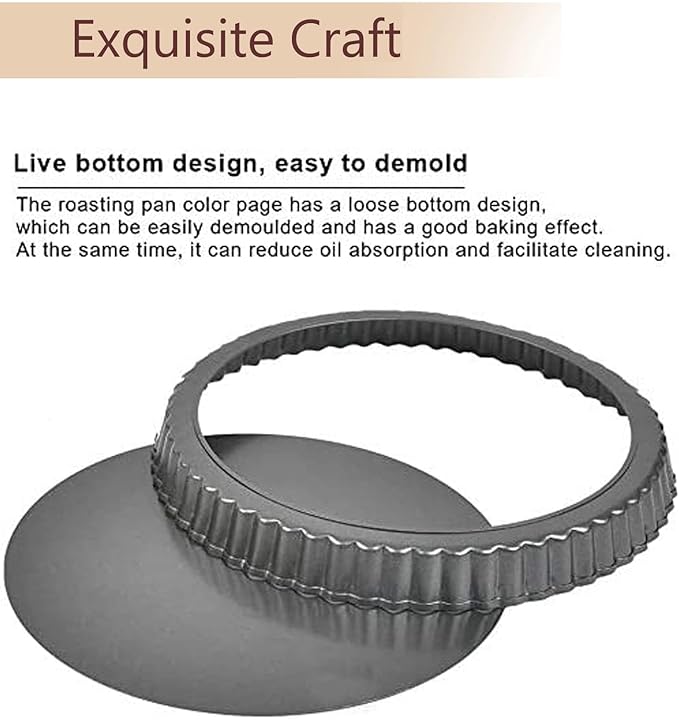 Tart Pan 11 Inch Tart Pan Carbon Steel Round Non-Stick Pan Quiche Pan with Removable Chassis for Mousse Cakes, Kitchen Reusable Baking Tool with A Depth of 1.18 Inches.