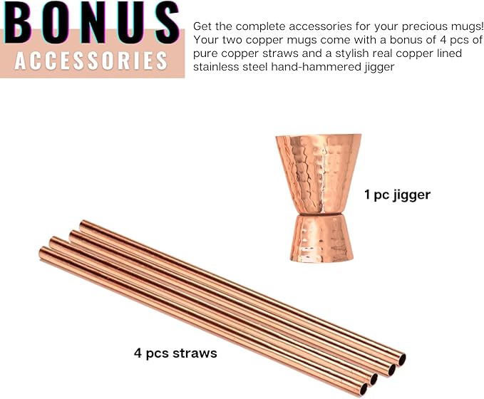 Copper Moscow Mule Mug Gift Set – 4 Tarnish-Resistant 19 oz Mugs with Stainless Steel Interior, 4 Straws & Jigger – Ideal for Cocktails, Bars & Gifts