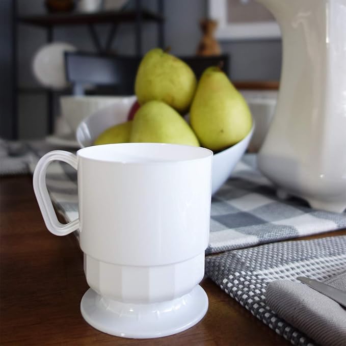 Party Essentials 8-Ounce Hard Plastic Coffee Cup/Tea Mug with Handle, 20-Count, Deluxe White