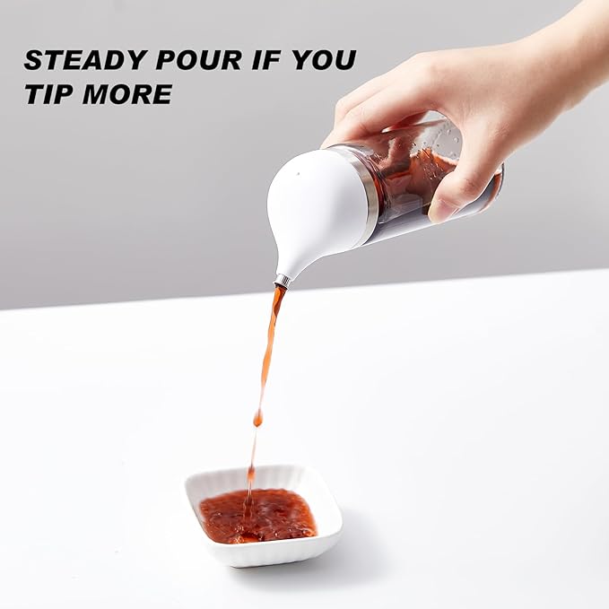 1 Pcs Cruet Dispenser Set 6 oz, White Glass Soy Sauce Dispenser, Small Olive Oil and Vinegar Bottles, Soy Sauce Bottle, Non Drip Spout Cruet Bottle for Kitchen Cooking