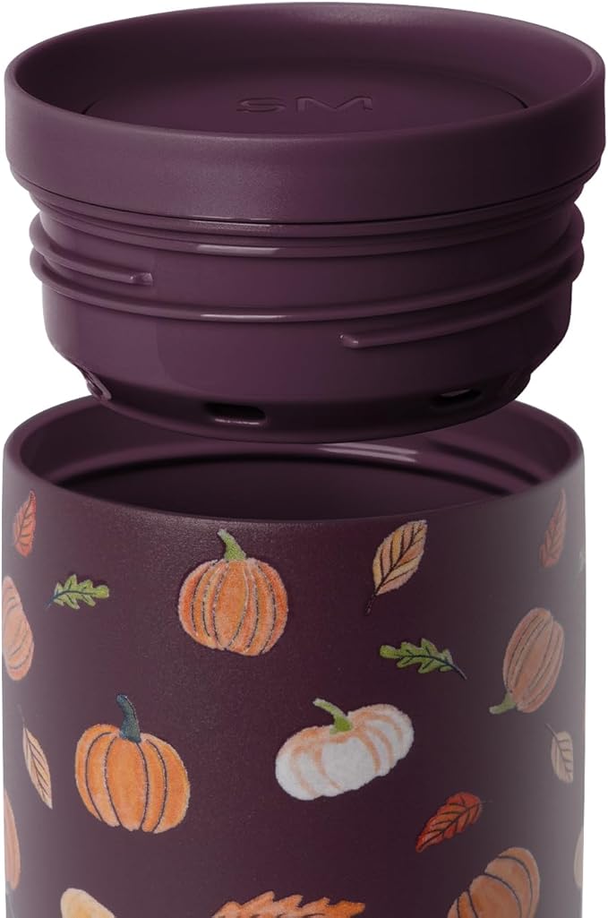 Simple Modern Halloween Signature Voyager | 16oz Travel Coffee Mug Tumbler with 360° Lid | Gifts for Women Men | Ceramic-Lined Insulated Stainless Steel Cold Brew Iced Coffee Cup | Pumpkin & Leaves