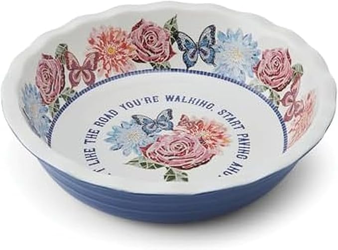 Dolly Parton Pie Dish Durable Stoneware, Even Heat Distribution, Perfect for Sweet and Savory Baking, 10.08 x 10.24 x 2.4 Inch