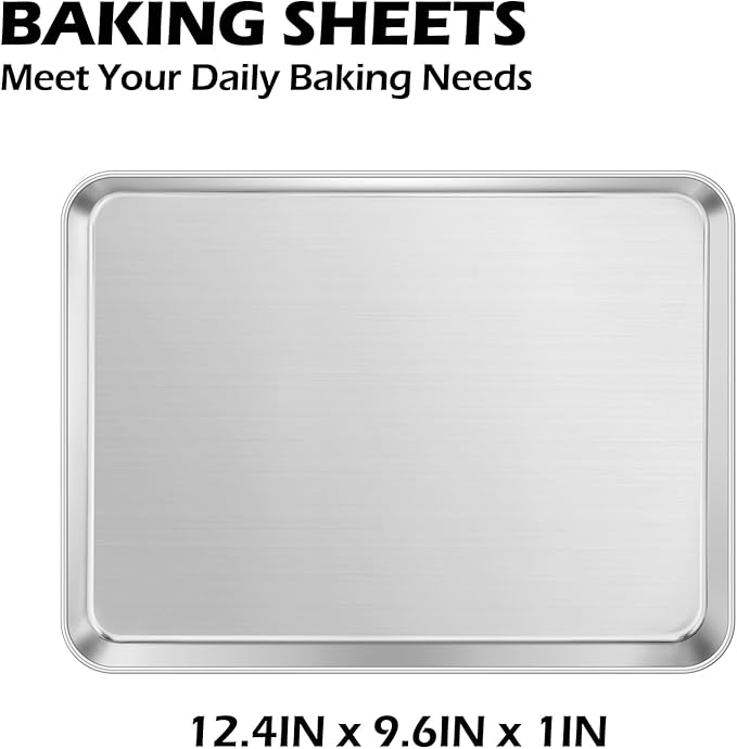 Stainless Steel Baking Sheets Set of 2, Leonyo Quarter 9IN x 13IN Stainless Steel Cookie Sheets for Baking, 1IN Deep Metal Toaster Oven Pan Tray for Oven, Dishwasher Safe