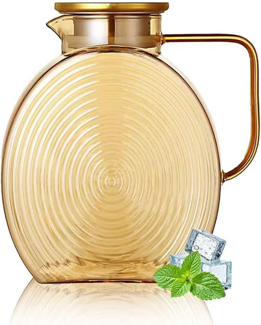 77oz Glass Water Pitcher with Gold Lid - 2.2L Large Capacity Jug with Wide Handle for Fridge, Iced Tea, Lemonade, Juice & Coffee