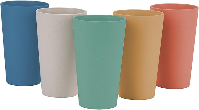 LuckyZone Wheat Straw Unbreakable Cup | 20 oz Reusable Water Drinking Glasses Sets of 5 | Lightweight Tumbler for Kitchen Outdoor | Dishwasher Safe, BPA Free and Eco friendly (20 oz, 5 Color_H)
