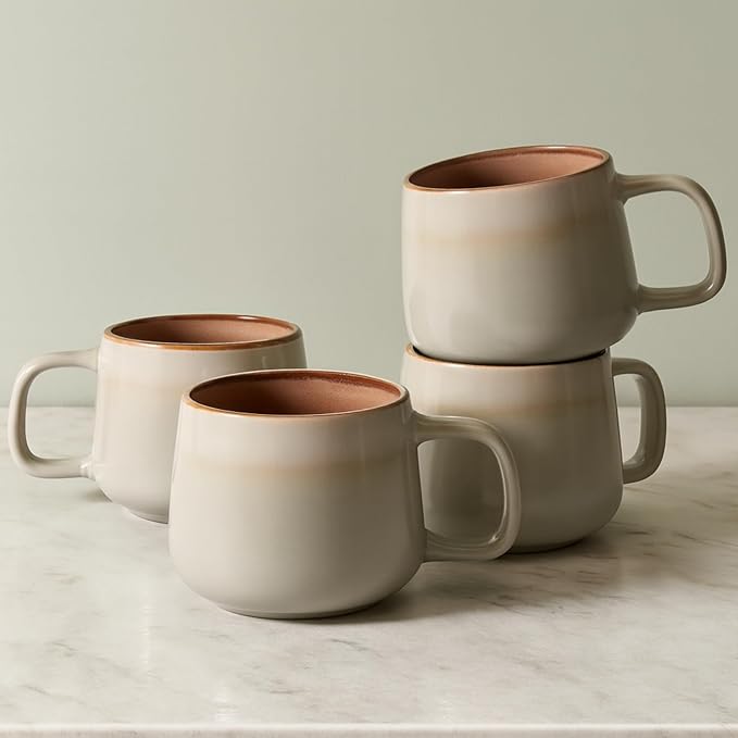 Large Ceramic Coffee Mugs Set of 4 | 16 oz Stoneware Coffee Cups | Lead-Free, Non-Toxic | Microwave and Dishwasher Safe | Comfortable Handle | Nordic Design for Tea, Cocoa, Latte | Sage Ash