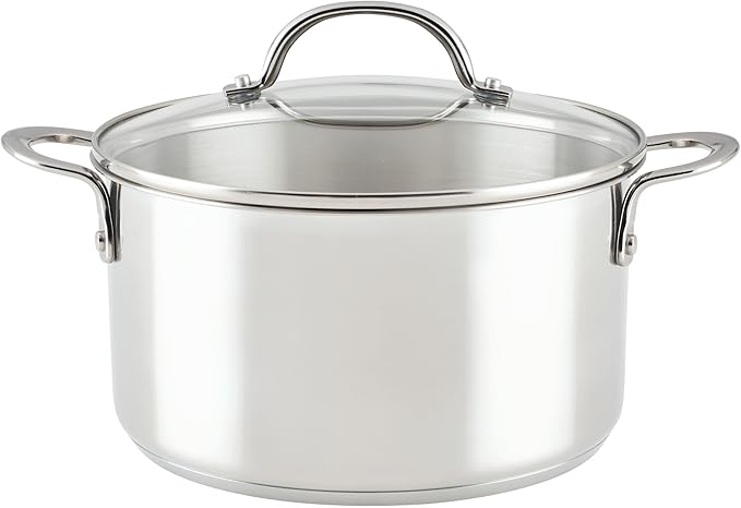 Rachael Ray Professional Stainless Steel Stockpot with Lid, Compatible with All Cooktops, Induction Ready, Dishwasher Safe, 6 Quart Stock Pot - Stainless Steel