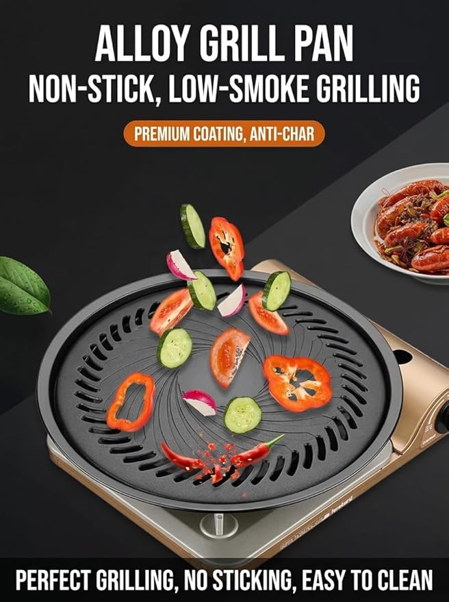 Korean-Style Smokeless Outdoor BBQ Grill Pan – Aluminum Fluorine Coating,Non-Stick & Non-Burning, Even Heating,Oil Drain Design,Easy Clean,Includes 304 Stainless Steel Tongs - Made in TaiWan