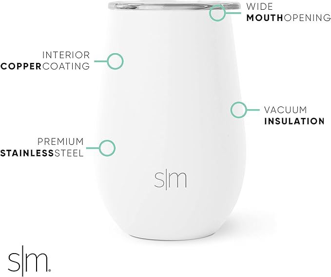 Simple Modern Wine Tumbler with Lid | Cute Stemless Glass Cup with Press-In Lid | Insulated Stainless Steel Coffee Mug | Gifts for Women Men Him Her | Spirit Collection | 12oz | Winter White
