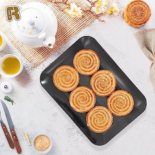 3 Pack Black Plastic Serving Trays for Party - Black Serving Tray 8 x 11 Inch - Heavy Duty Dessert Trays for Food - Rectangular Party Serving Trays for Entertaining