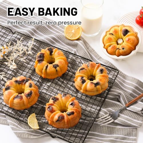 Vinino 4 Inch Silicone Fluted Tube Cake Pan with Reinforced Frame, 18-Pack