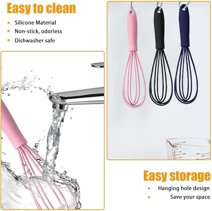 5 Pcs Silicone Mini Whisk - Stainless Steel Dough Whisk, Non Stick Hand Tiny Balloon Wire Whisk, Milk Egg Frother for Blending, Whisking, Beating, Stirring, Baking