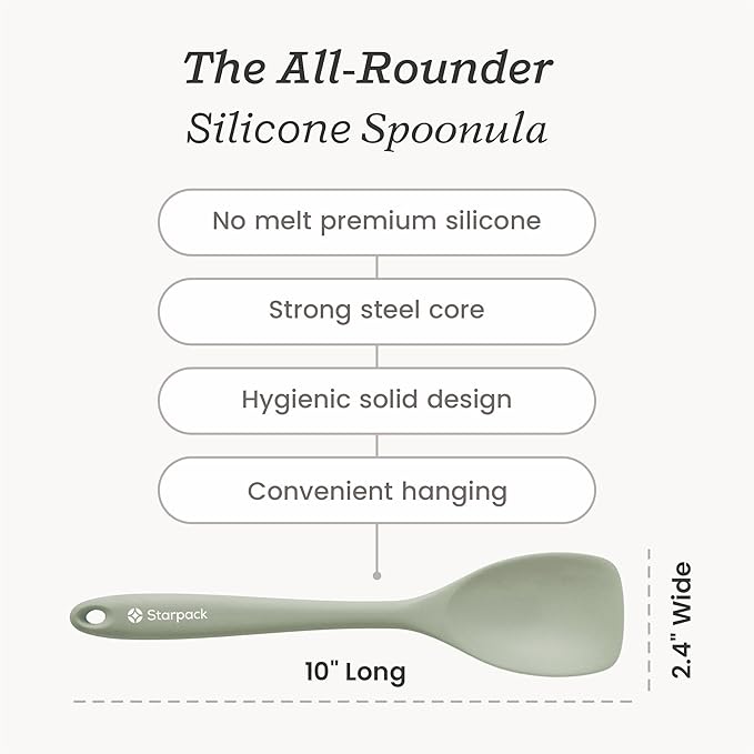 Starpack 'The All Rounder' Premium Silicone Spoonula Spatula - Heat Resistant to 600F - Best Silicone Spoonula - Kitchen Spoon Spatula