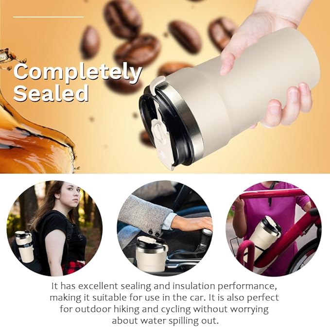 Travel Coffee Mugs Leak-Proof, Reusable Coffee Cups with Lids, Stainless Steel Vacuum Insulated Coffee Tumblers, Thermal Insulation Cups for Men and Women Hot & Cold Drinks(4th-White, 16OZ)