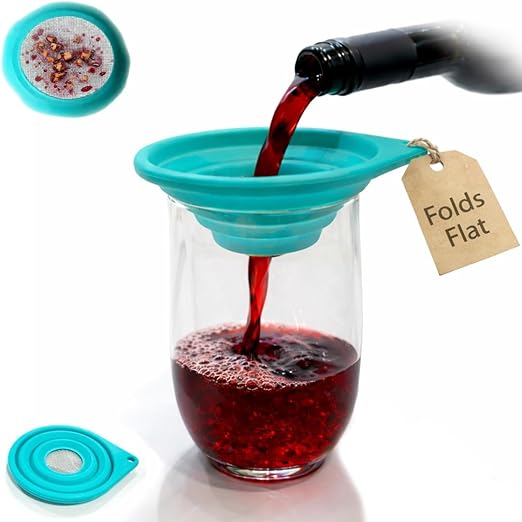 Collapsible Fine Mesh Strainer – Handy 4” Fold-Flat Silicone Funnel with Stainless Steel Filter for Loose Leaf Teas, Wine, Coffee Pour Over, Cocktail Making, Small Sieve, Kitchen, Camping & RV Life