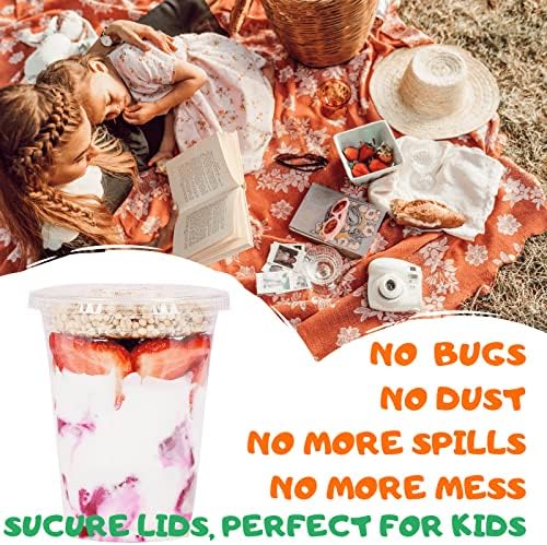 Aatriet 16 oz Clear Plastic Parfait Cups with Insert 4oz & Flat Lids No Hole - (50 Sets) Yogurt Fruit Parfait Cups for Kids, for Dips and Veggies, Take Away Breakfast and Snacks. No Leaking