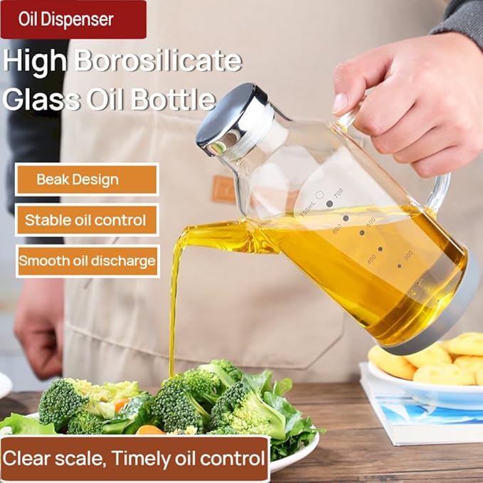 High Borosilicate Glass Oil Bottle-Olive Oil Dispenser for Kitchen-Soy Sauce and Vinegar Dispenser Bottle- Cooking Container Cruet-Oil Dispensing Bottles(Transparent, Large/750ml)