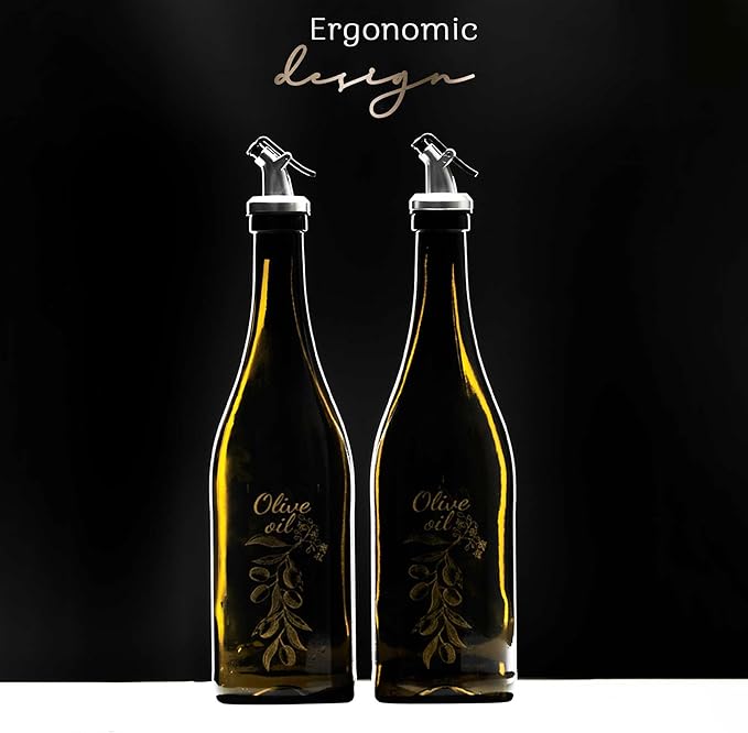 Glass Olive Oil Dispenser Set, Vinegar, Oil Dispencer, Oil Bottles for Kitchen, Pomegranate Syrup Dispencer, Vinegar Bottle (750ml/25oz) (2 Pieces Classic)