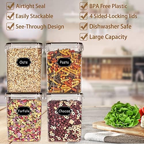 Wildone Flour Storage Containers 5.2L, 4 PCS Food Storage Containers, Black