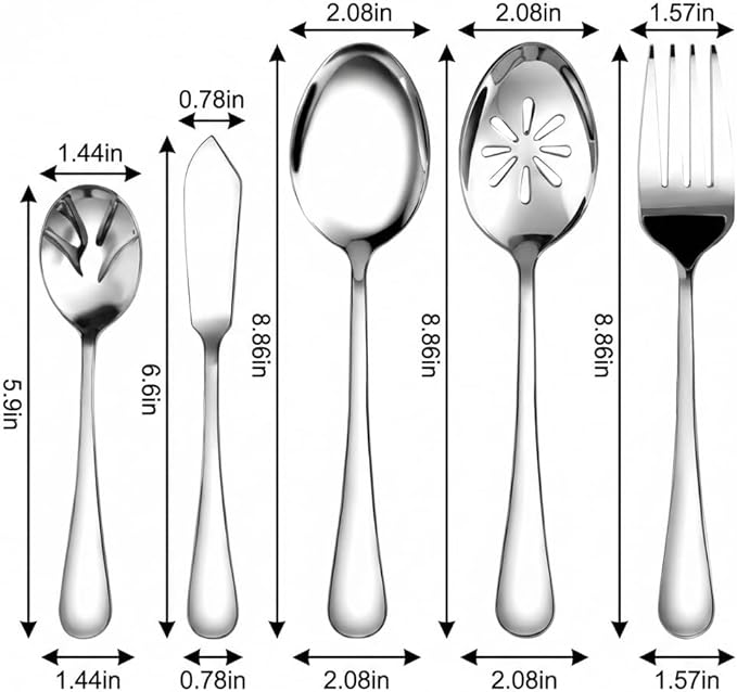 Silverware Set, Heavy Duty Stainless Steel Cutlery Set with Wide Handles, Mirror Polished Utensils Spoons and Forks Set for Kitchen, Dishwasher Safe, 5 Piece