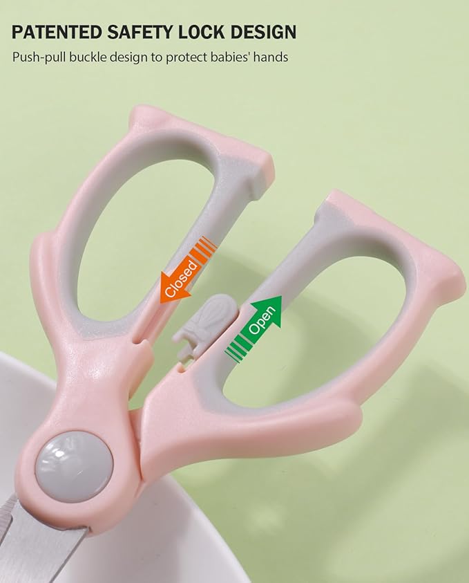 Baby Food Scissors Kicthen Shears,Portable Healthy Cute Kids Scissors Stainless Steel Scissors with Safety Lock and Storage Case - Ideal for Cutting Meat, Chicken, Vegetables, and Fruits (2Pack)