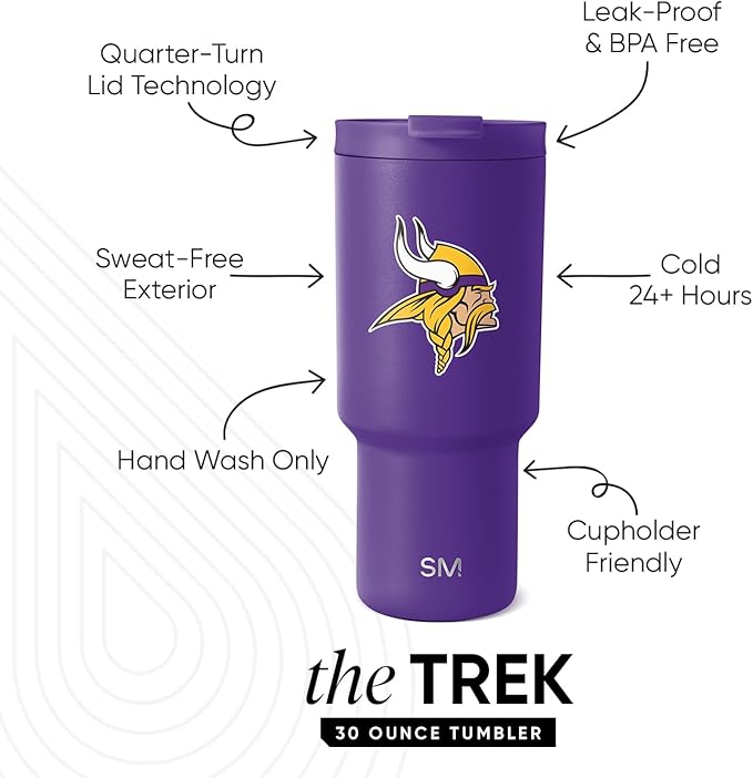 Simple Modern Officially Licensed NFL 30oz Tumbler with Flip Lid and Straws | Football Insulated Stainless Steel Cup | Gifts for Men Women | Trek Collection