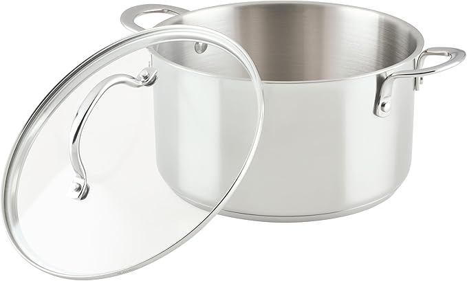 Rachael Ray Professional Stainless Steel Stockpot with Lid, Compatible with All Cooktops, Induction Ready, Dishwasher Safe, 6 Quart Stock Pot - Stainless Steel