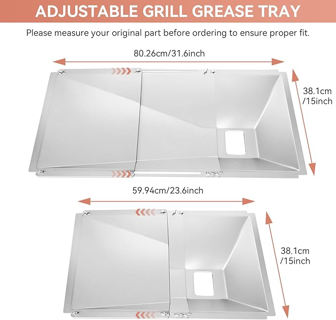 720-0888N Grease Tray with Catch Pan for Nexgrill 720-0888s 720-0830h, Charbroil, Dyna-glo, Kenmore, BHG, Backyard, Expert Most Grills, Adjustable Universal Drip Pan for 3/4/5 Burner Replacement Parts