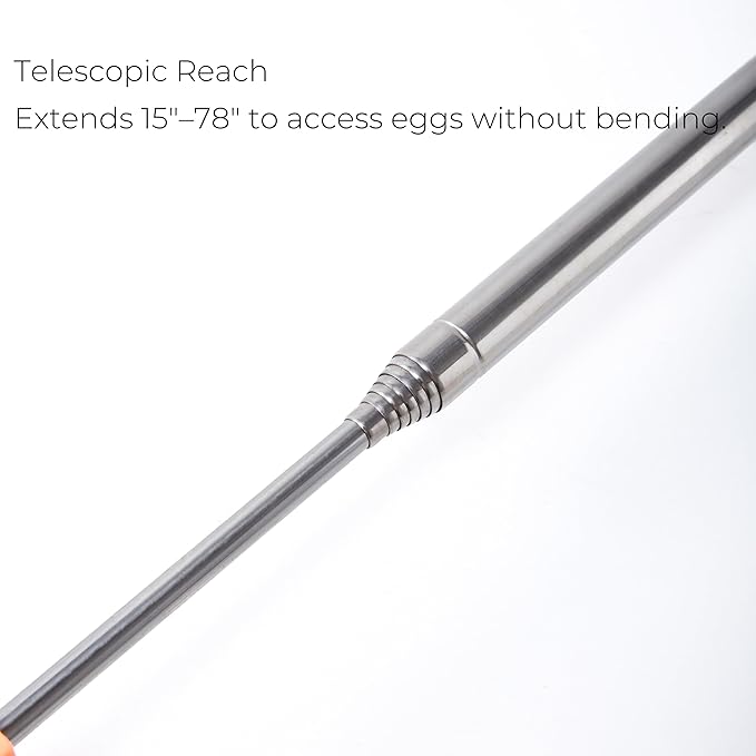Egg Grabber for Chicken Eggs - Extendable Stainless Steel Egg Picker Tool with Non-Slip Handle, Long Reach Egg Lifter for Collecting Fresh Eggs from Coop, Poultry Nest, and Farm Use