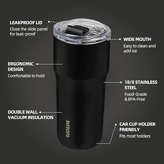 BJPKPK Insulated Tumbler with Lid,24oz Stainless Steel Tumbler,Double Wall Travel Coffee Mug Thermal cup,Keep Drinks Cold and Hot,Black