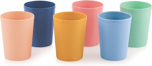 MASTERCOOK 6 Pcs. Small Reusable Cups –8 oz Unbreakable Drinking Glasses -Toddler Cups for Water, Juice, Milk–BPA Free Stackable Tumblers Plastic Cup set for Kitchen, Picnics, Parties- Kid-Friendly