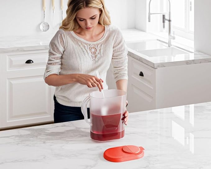 Tribello Pitcher with Lid 1 Gallon, Slim Clear Plastic Water Jug with Pivot-top Spout Lids, Iced Tea Pitcher for Fridge, Freezer/Dishwasher Safe, and BPA/Phthalate Free