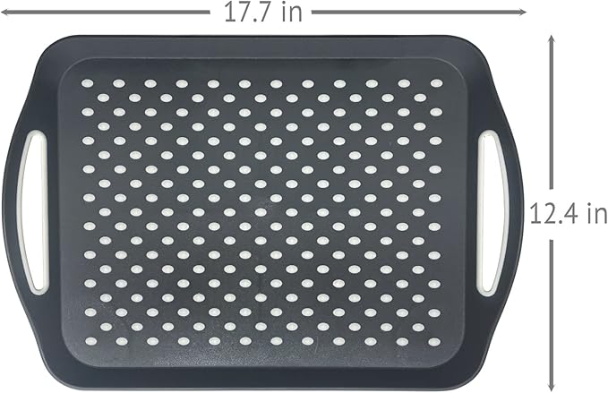 Non-Slip Serving Tray with Handles, 17.7" x 12.4" Large Food Tray Serving Platter (Gray, 3 Pack)