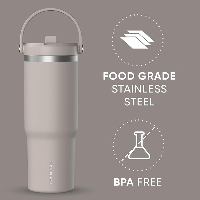 Hydrapeak Nomad 32 oz Tumbler with Handle and Straw Lid, Leakproof, Double Insulated, 32oz Cup Stainless Steel (Mocha)