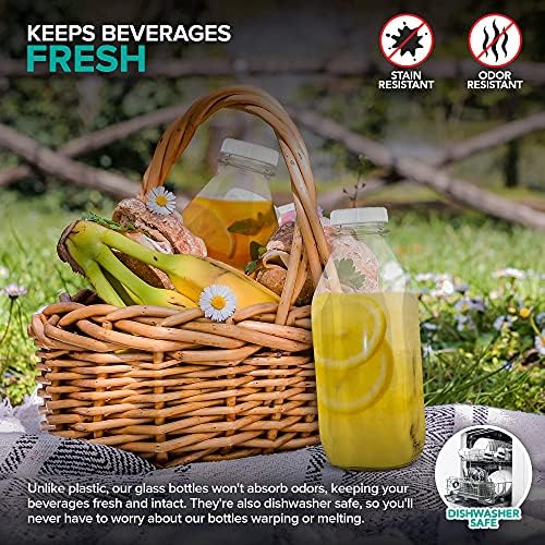 Stock Your Home Liter Glass Milk Bottles (2 Pack) - 32-Oz Milk Jars with Lids - Food Grade Glass Bottles - Dishwasher Safe - Bottles for Milk, Buttermilk, Honey, Maple Syrup, Jam, BBQ Sauce