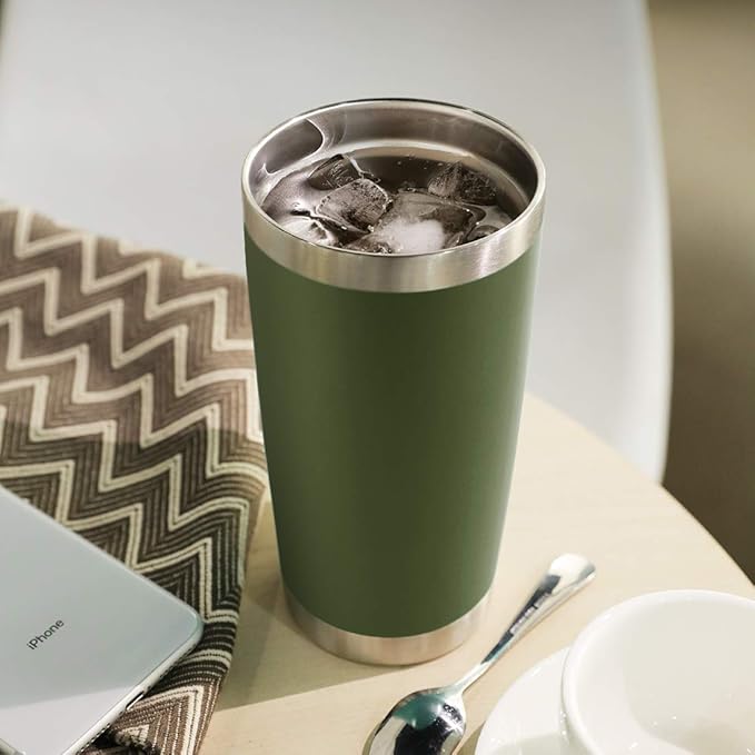 DOMICARE 20oz Stainless Steel Tumbler Bulk with Lid, Double Wall Vacuum Insulated Travel Mug, Powder Coated Coffee Cup, Army Green, 12 Pack