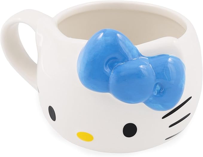 Silver Buffalo Sanrio Hello Kitty Blue Bow Ceramic 3D Sculpted Mug, 20 Ounces