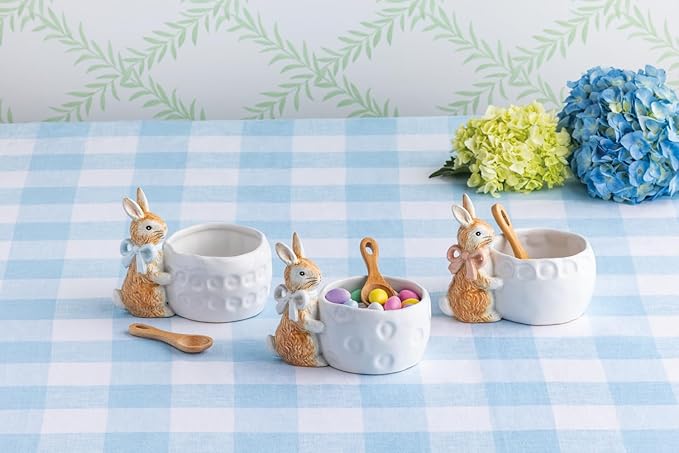 Mud Pie Easter White Bow Bunny Tidbit Bowl